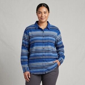 LL Bean Womens XL Blue Striped Organic Cotton Flannel Button Down Shirt 505457